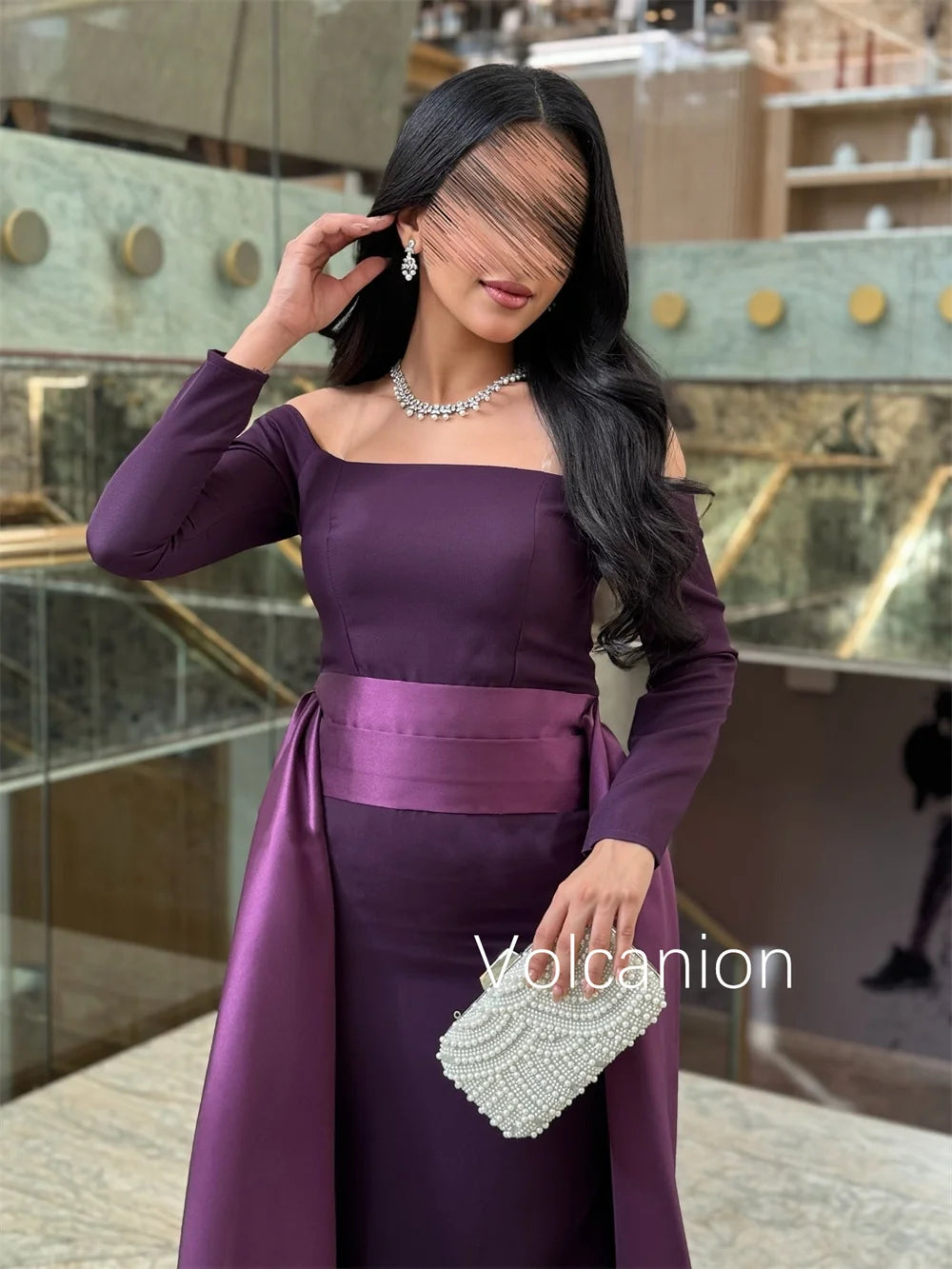 Customized Jersey Rhinestone Pleat Sheath Off-the-shoulder Long Dresses Bespoke Occasion Party Exquisite FormalHigh Quality