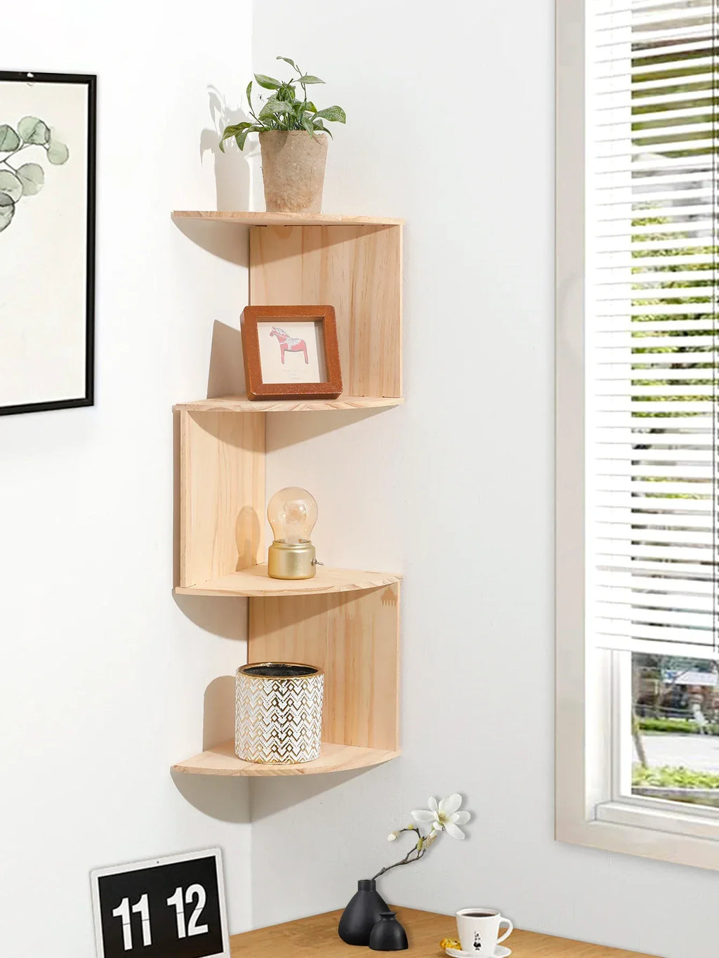 5-tier Floating Wall Shelf Corner Storage Rack Aesthetic Room Decoration Home Decoration Living Room Kitchen Display Stand Ledge - Luvia