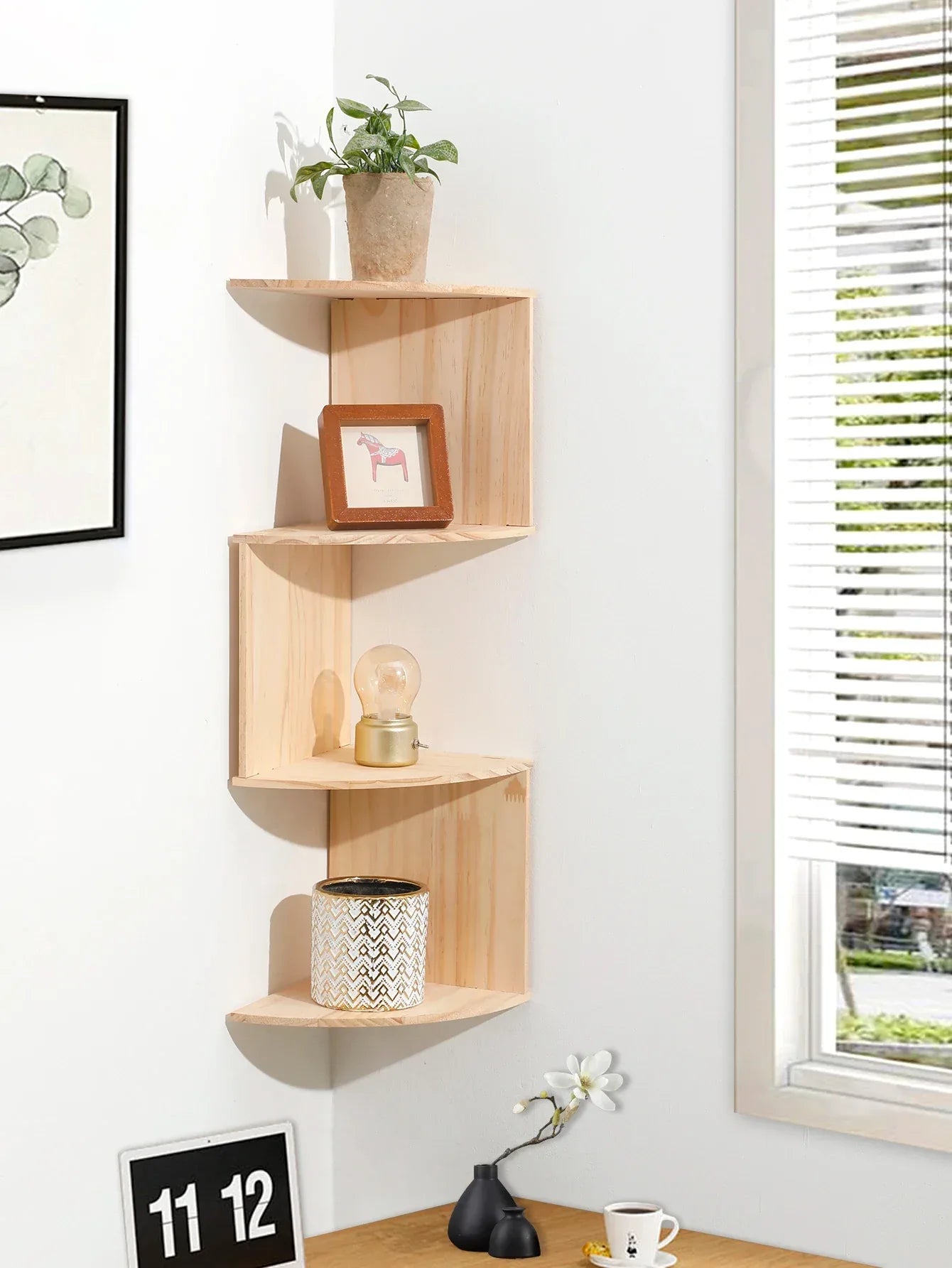 5-tier Floating Wall Shelf Corner Storage Rack Aesthetic Room Decoration Home Decoration Living Room Kitchen Display Stand Ledge - Luvia