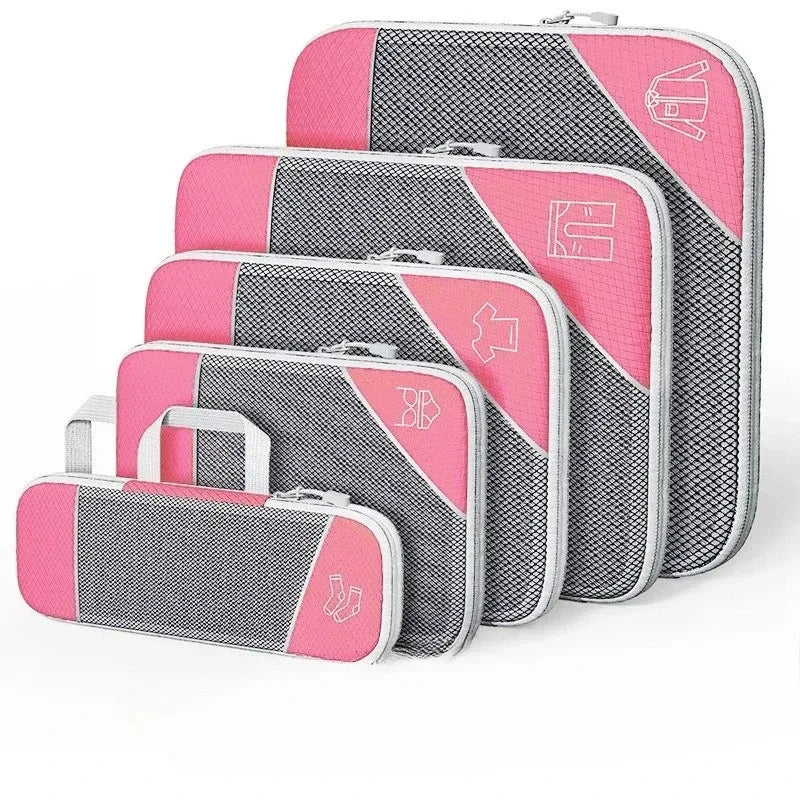 5PCS Compression Packing Cubes, Mesh Travel Packing Cubes for Suitcases, Lightweight Organizers Bag Set for Travel Essentials - Luvia