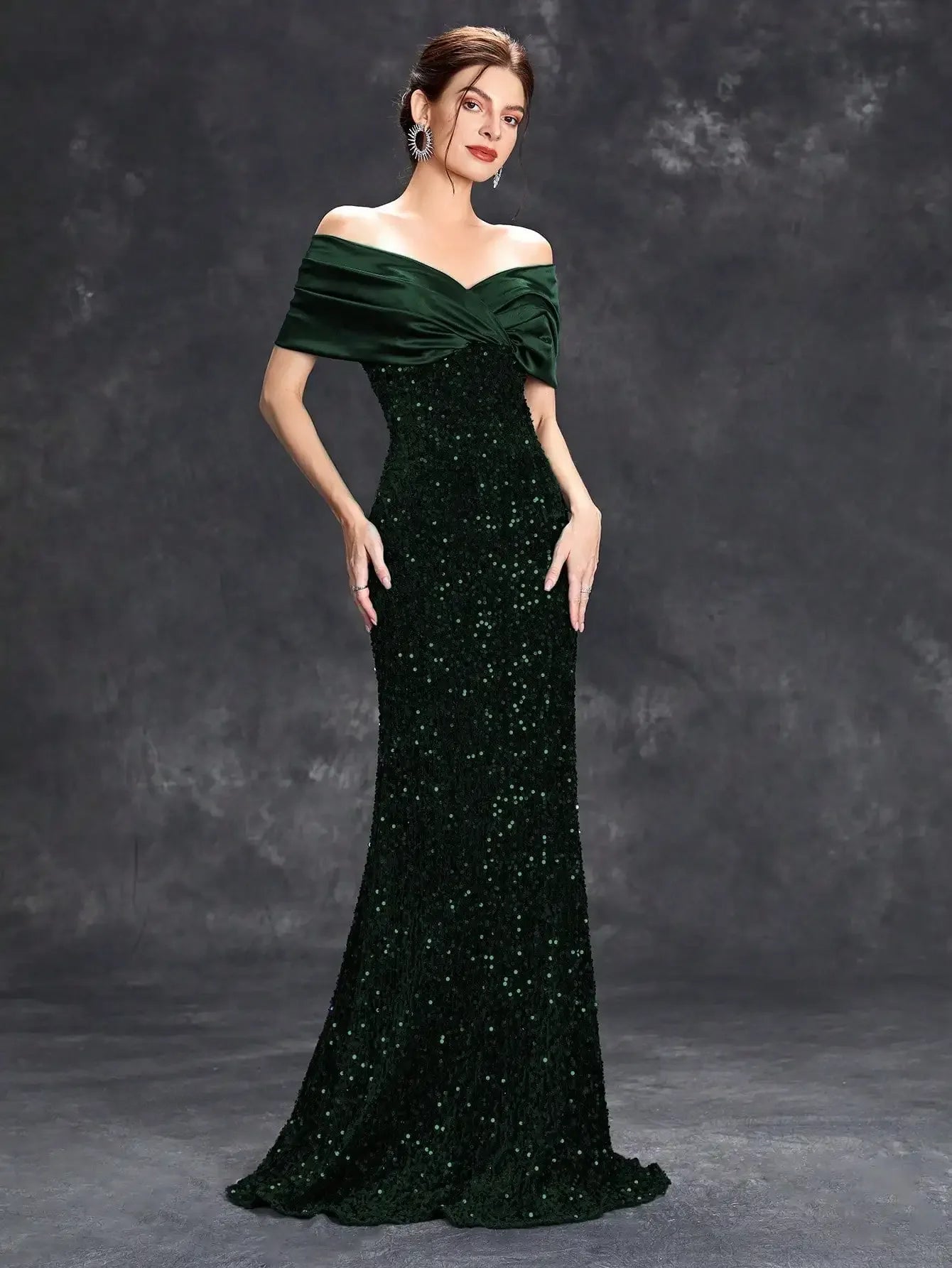 Mgiacy Line neck pleated tint sequin velvet fishtail Dress Evening Gown Ball dress Party dress Bridesmaid dress - Luvia