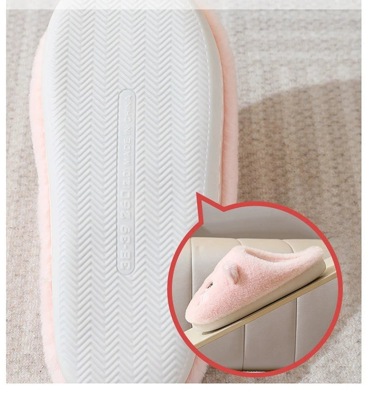 Winter Warm Slipper Women House Fuzzy Cat Cartoon Fur Plush Indoor Lazy Female Thermal Home Shoe Furry Funny Flat flip flop