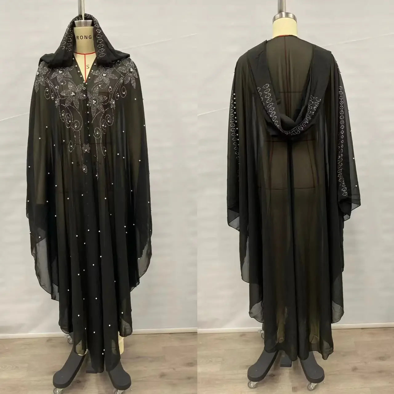 Thin Hooded Cloak Women Clothing Cape Dress Fashion Clothes Vintage Streetwear Ponchos Coats Jackets Bling Diamond Party