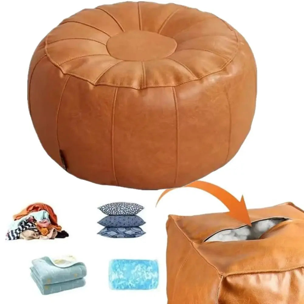 PU Leather Unstuffed Storage Leg Bench Need to Fill Clothes Large Capacity Storage Pouf Round Nordic Sofa Footstool Living Room
