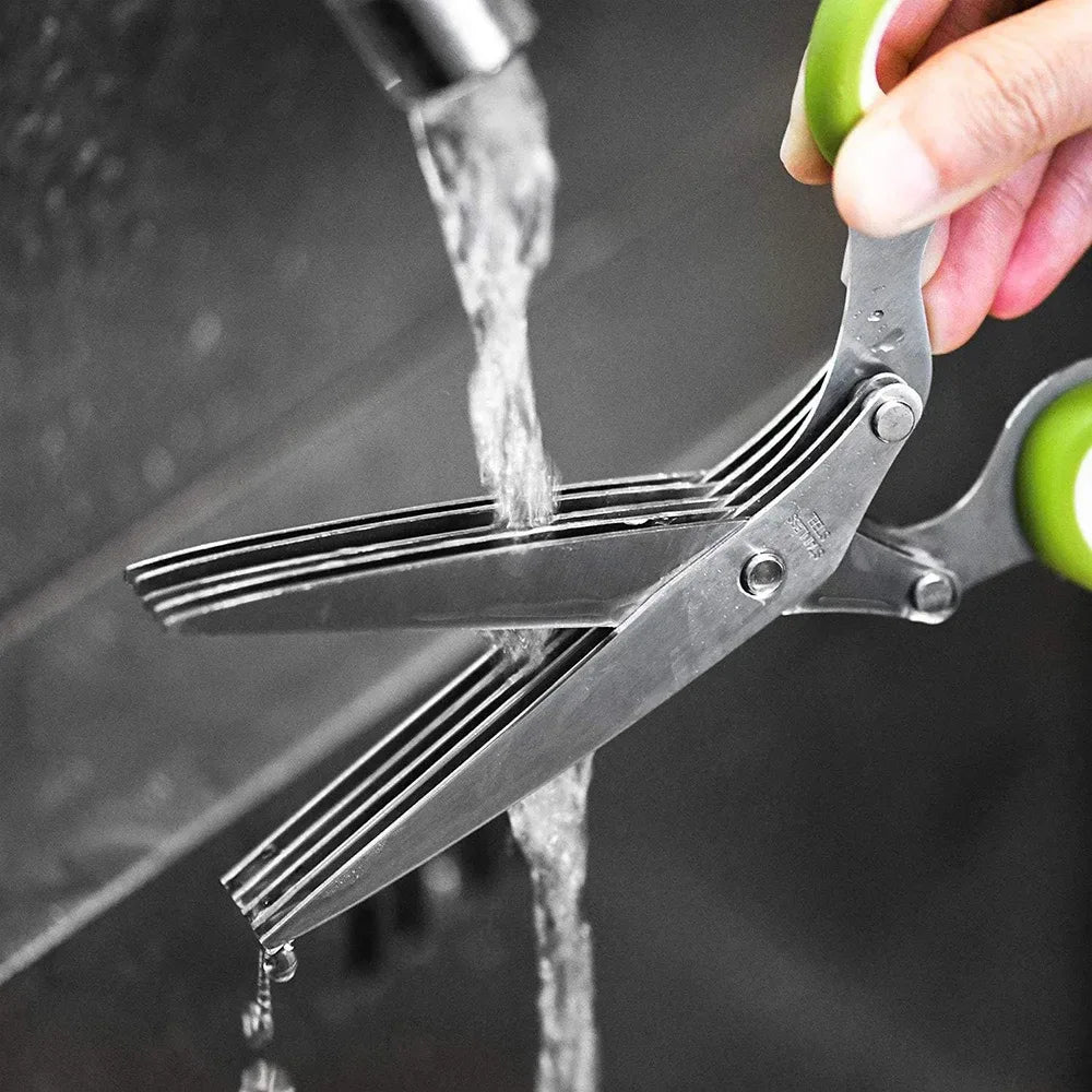 Herb Scissors Stainless Steel 5 Blade Kitchen Shears Household Vegetable Cutter with Cover Multifunctional Kitchen Gadgets - Luvia