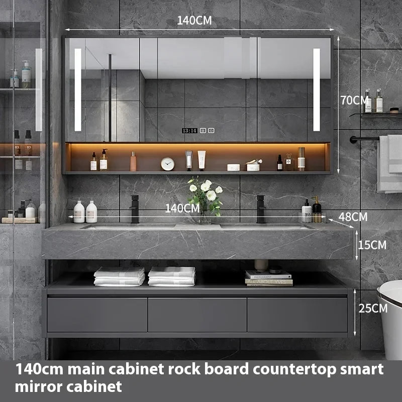 180cmLight Luxury Panel Intelligent Bathroom Cabinet Meuble Rock Salle De Bain Wood Washbasin Double Basin Bathroom Cabinet Home