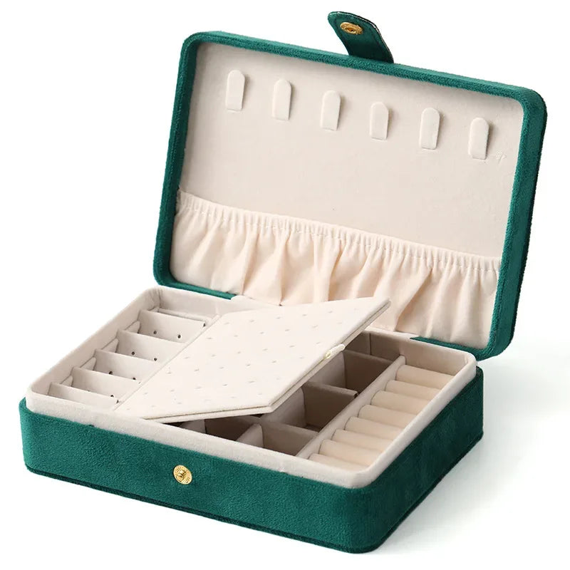 1pc Elegant Velvet Jewelry Organizer Box Portable Necklace Bracelet Earrings Rings Display Storage Boxes for Travel or Home Use - Luvia
