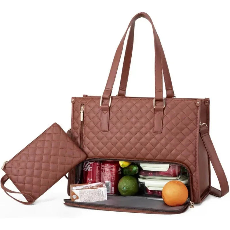 Women's 2-in-1 Insulated Lunch Bag Suitable for 15.6-inch Laptops Leak-proof Insulated Work Bag Waterproof Picnic Cooler Bag - Luvia