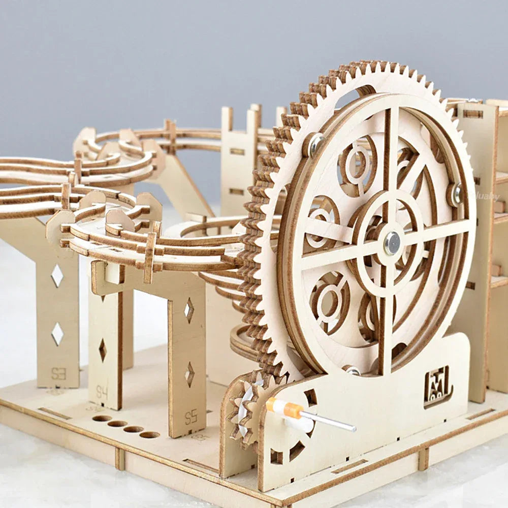 3D Wooden Puzzle DIY Mechanical Manual Model Building Kits Assemble Toys Marble Run Set with 4 Ball for Adult Kids Gifts - Luvia