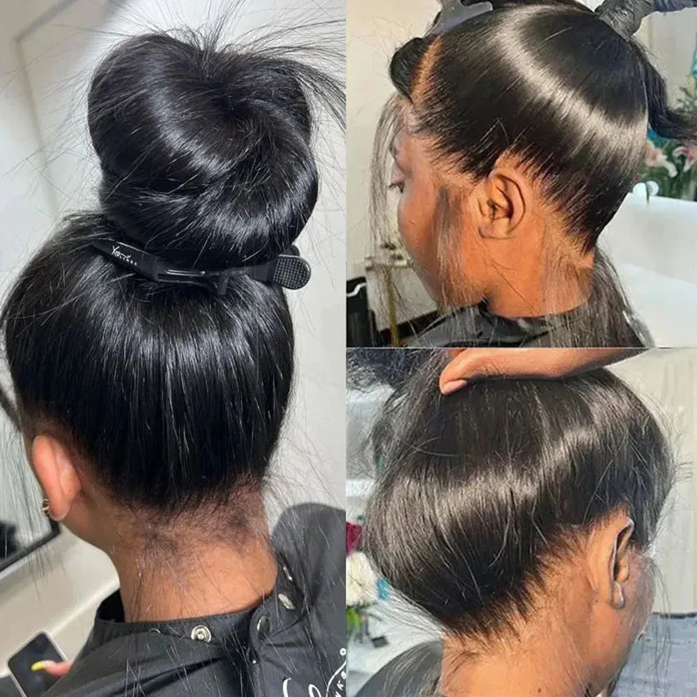 360 Full Hd Lace Wig Invisible Drawstring Glueless Wig Straight Human Hair Natural Color 220 Density Pre Plucked Ready To Wear - Luvia