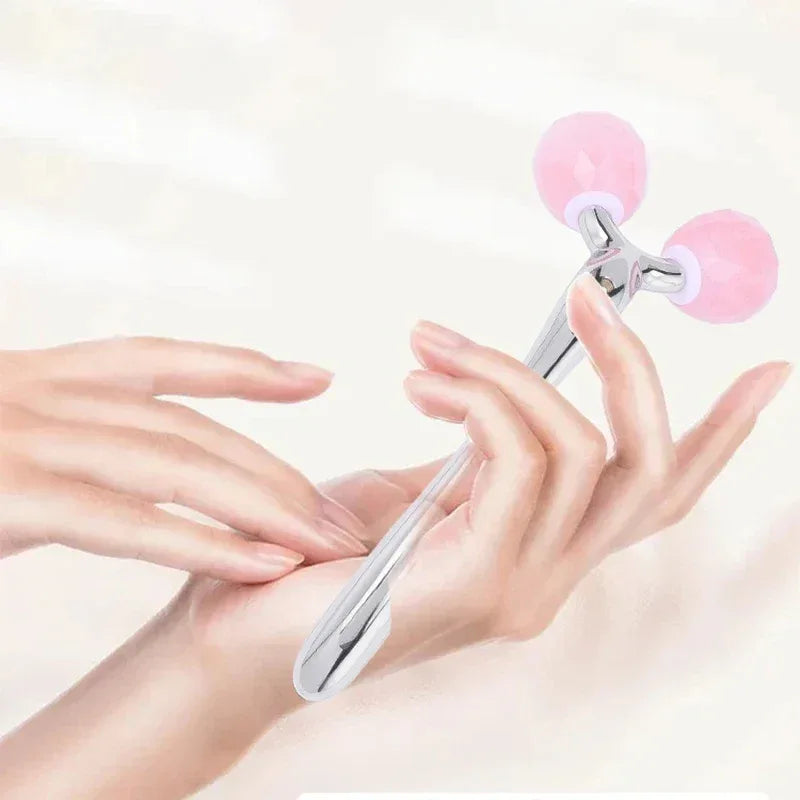 Rose Quartz Jade Roller Facial Massager 3D Massage Face Roller Face-lift Skin Care Tool Thin Face Chin Neck Body Wrinkle Remover - Luvia