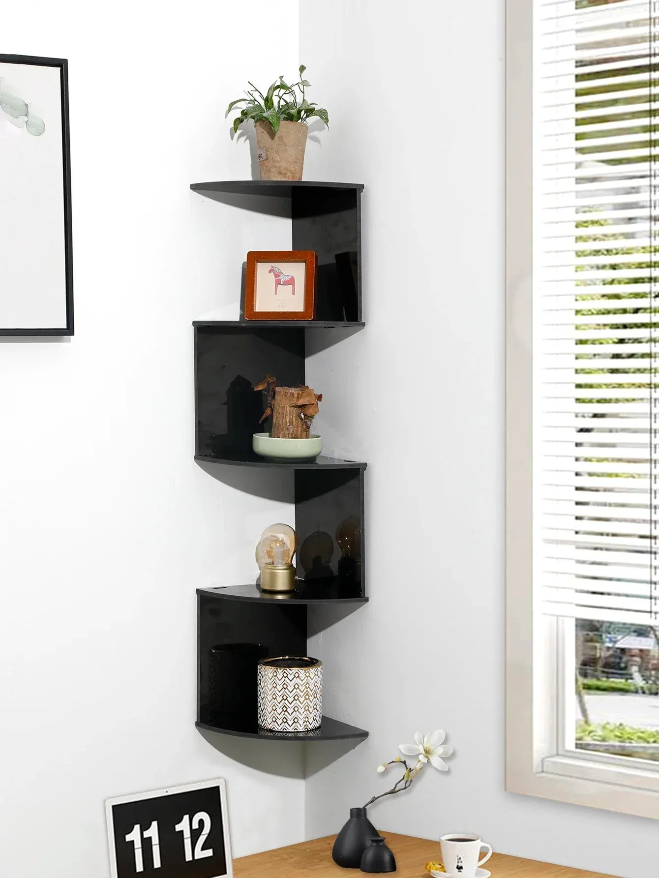 5-tier Floating Wall Shelf Corner Storage Rack Aesthetic Room Decoration Home Decoration Living Room Kitchen Display Stand Ledge - Luvia