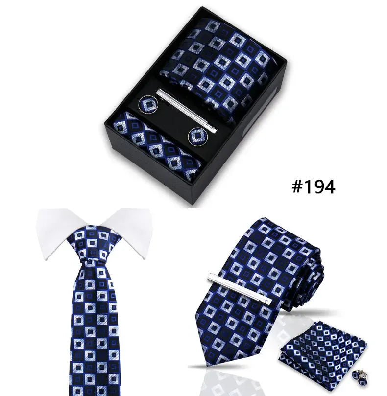 Tie Set For Men Necktie Fashion Wedding Cufflinks Box Gift Tie Clip Men Pocket Square Necktie Luxury Business Wholesale Gravatas - Luvia