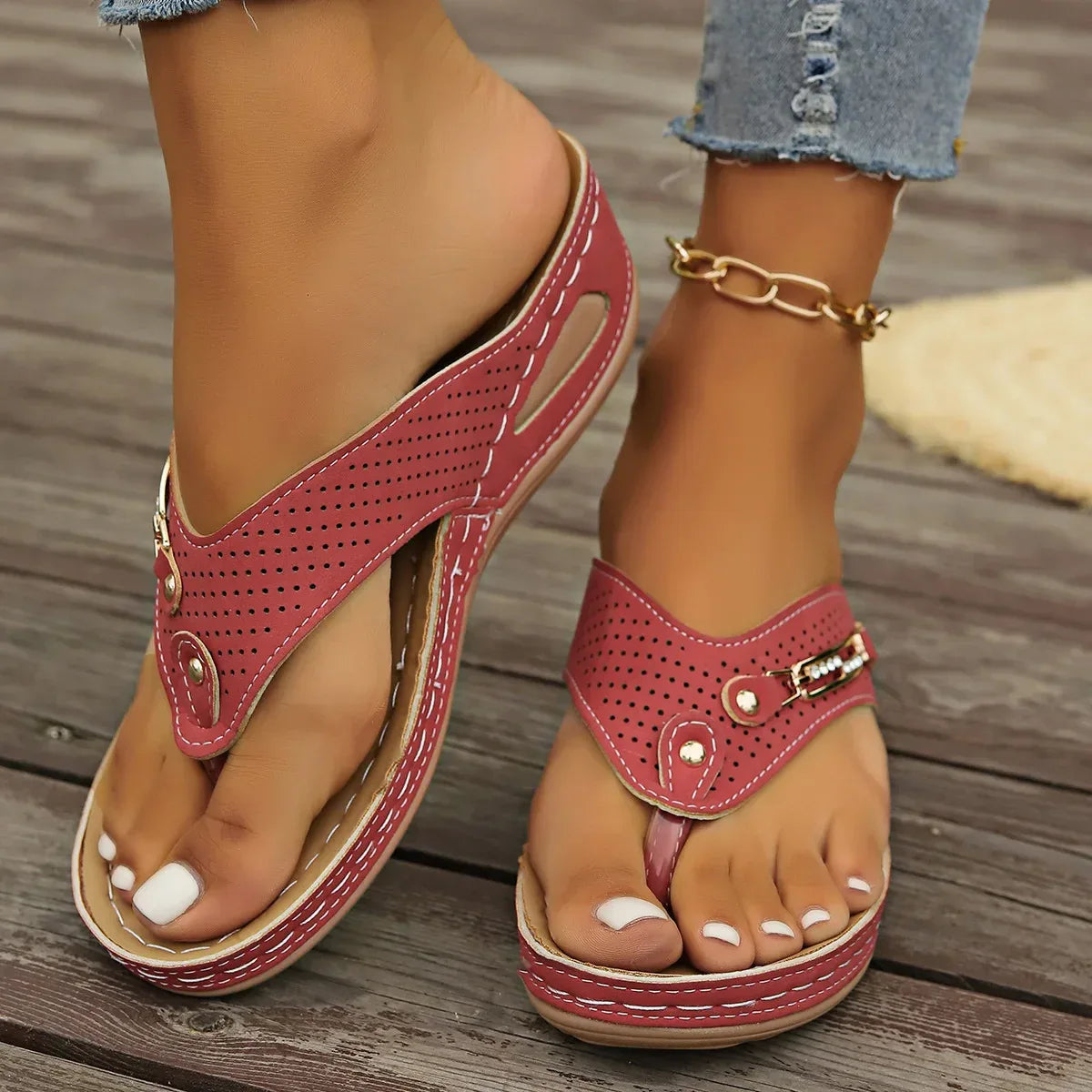 2025 Summer Womens Orthopedic Sandals Orthopedic Flip-Flops With Arch Support Thick Sole Slippers Non-Slip For Daily Wear Beach - Luvia