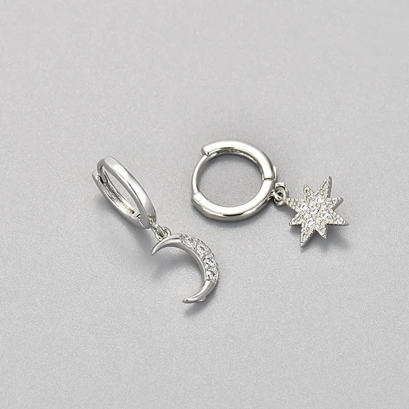 Fashion Stainless Steel Zircon Star Hoops Earrings For Women Vintage Crystal Zirconia Circle Earrings Punk Unisex Rock Jewelry - Luvia