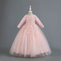 Formal Dress for Elegant Party Girls Dresses Long Sleeve Embroidery Girl's Ceremonial Clothes 5 to 14 Years - Luvia