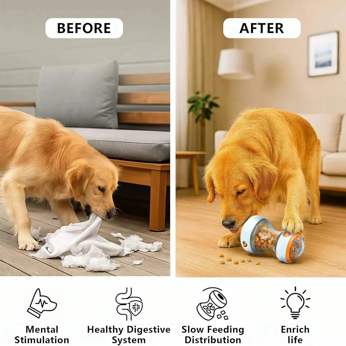 Interactive Dog Treat Dispenser Toy Dog Puzzle Rolling Leak Food Ball Toy Durable Chew Tooth Healthy Ball Suitable for All Breed - Luvia