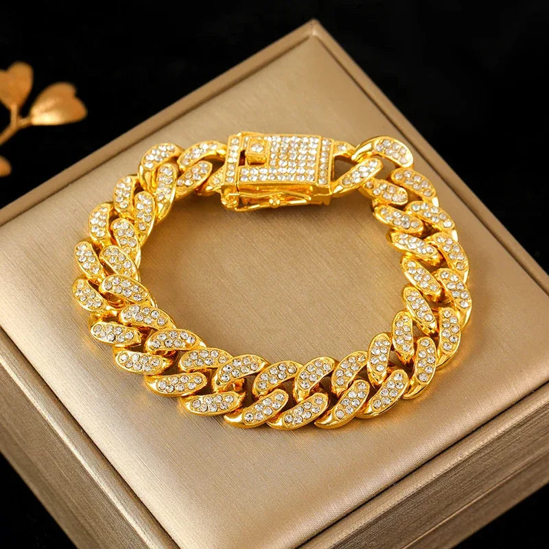 EILIECK 316L Stainless Steel Sparkling Rhinestone Chain Bracelet Bangles For Women Trendy Wrist Chain Waterproof Jewelry Gift - Luvia