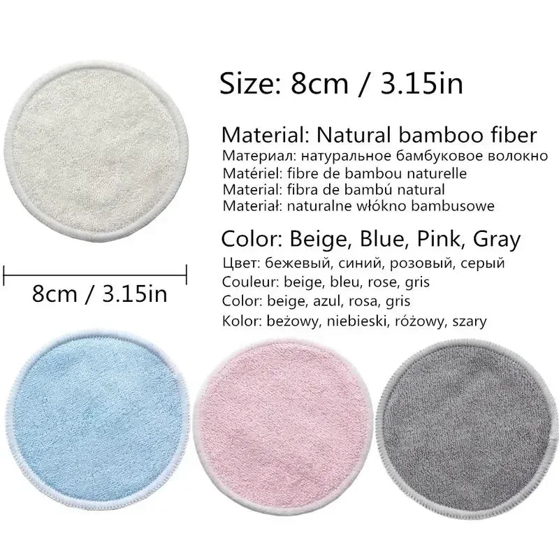 12PC Reusable Cotton Pads Makeup Remover Pads Washable Round Bamboo Make Up Pads Cloth Nursing Pads Skin Care Tool Skin Cleaning - Luvia