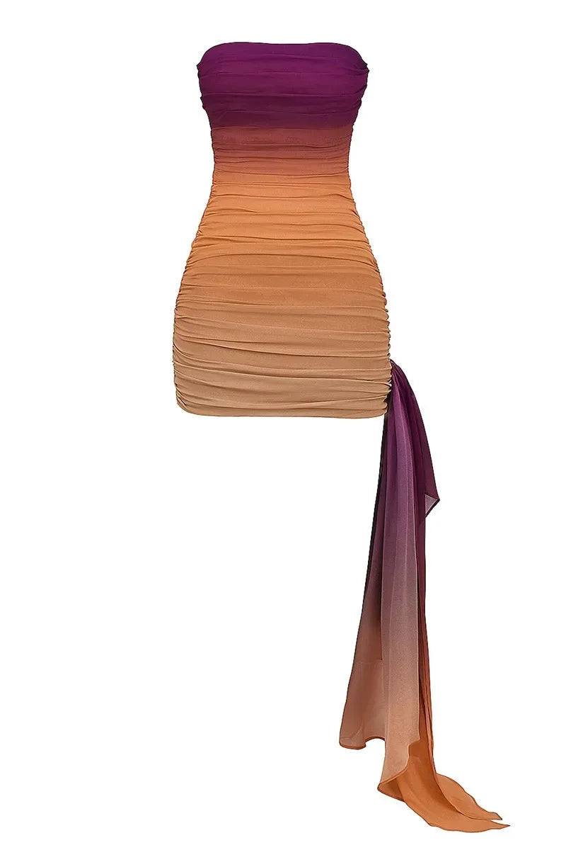 Mozision Gradient Off-shoulder Sexy Mini Dress For Women Fashion Strapless Backless Draped Bodycon Party Dress Club Holidays - Luvia