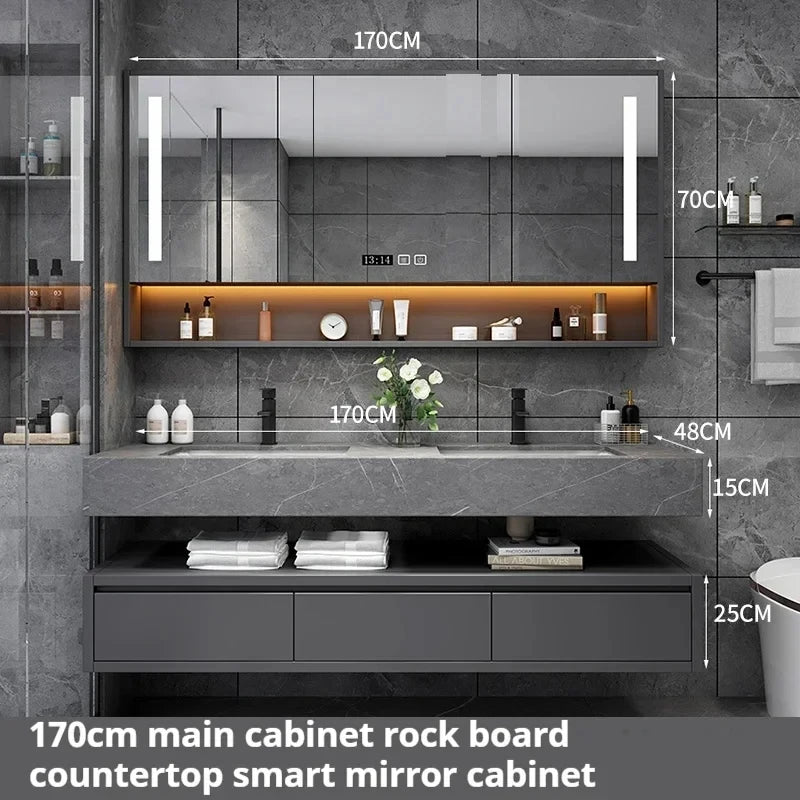 180cmLight Luxury Panel Intelligent Bathroom Cabinet Meuble Rock Salle De Bain Wood Washbasin Double Basin Bathroom Cabinet Home
