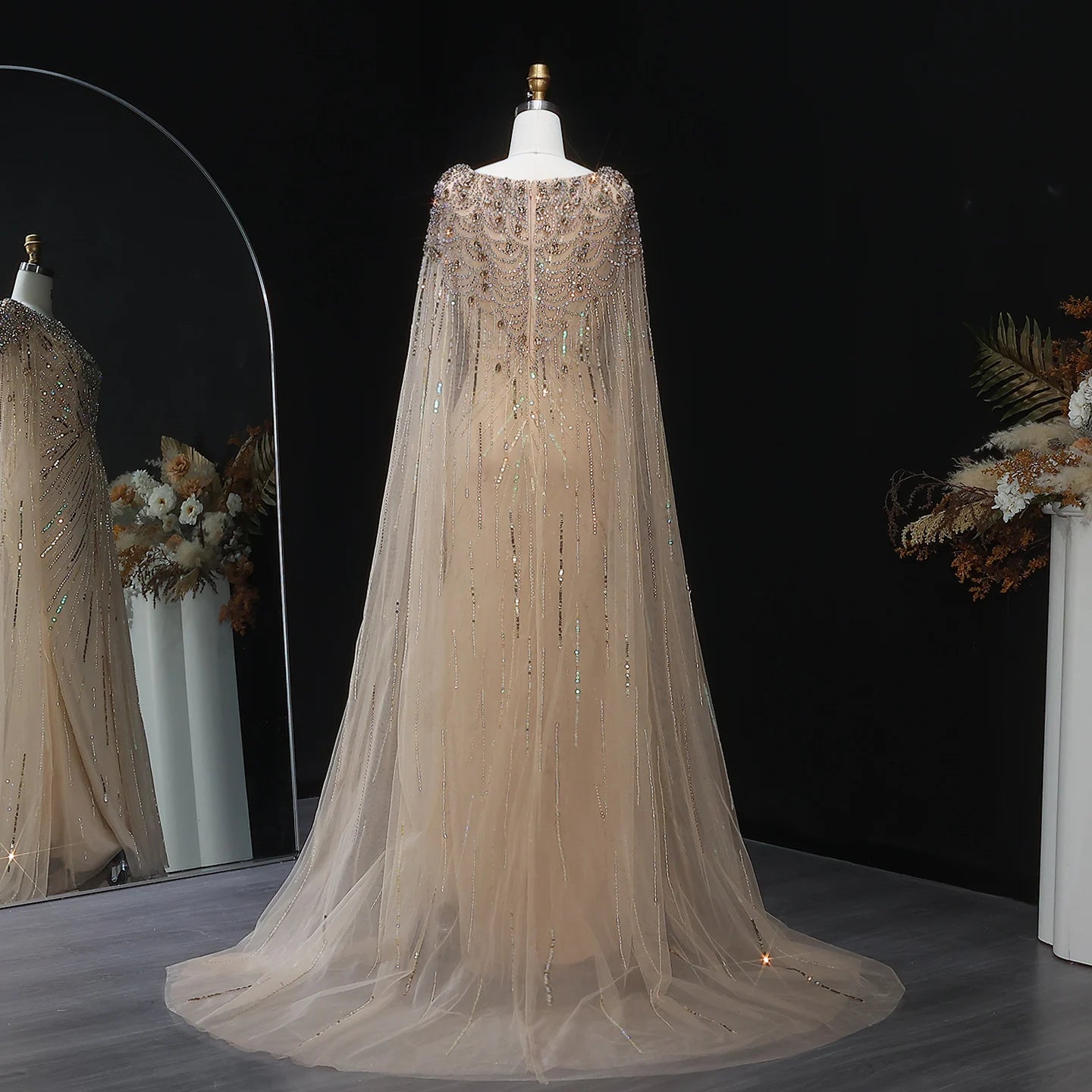 Sharon Said Luxury Gold Mermaid Evening Dress With Cape Sleeve  for Women Wedding Party Lilac Prom Gown Arabic SS549 Customized