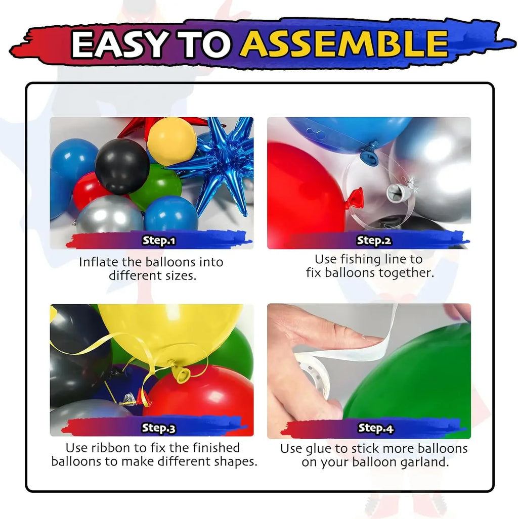 137pcs Balloon Arch Kit - Red/Blue/Yellow/Green/Black for Birthday Party Carnival Decor - Luvia