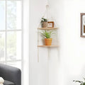 Corner Shelf Macrame Wall Hanging Wood Floating Shelves Rustic Boho Wall Shelf Decor Storage Rack for Plants Pots Photo Frames - Luvia