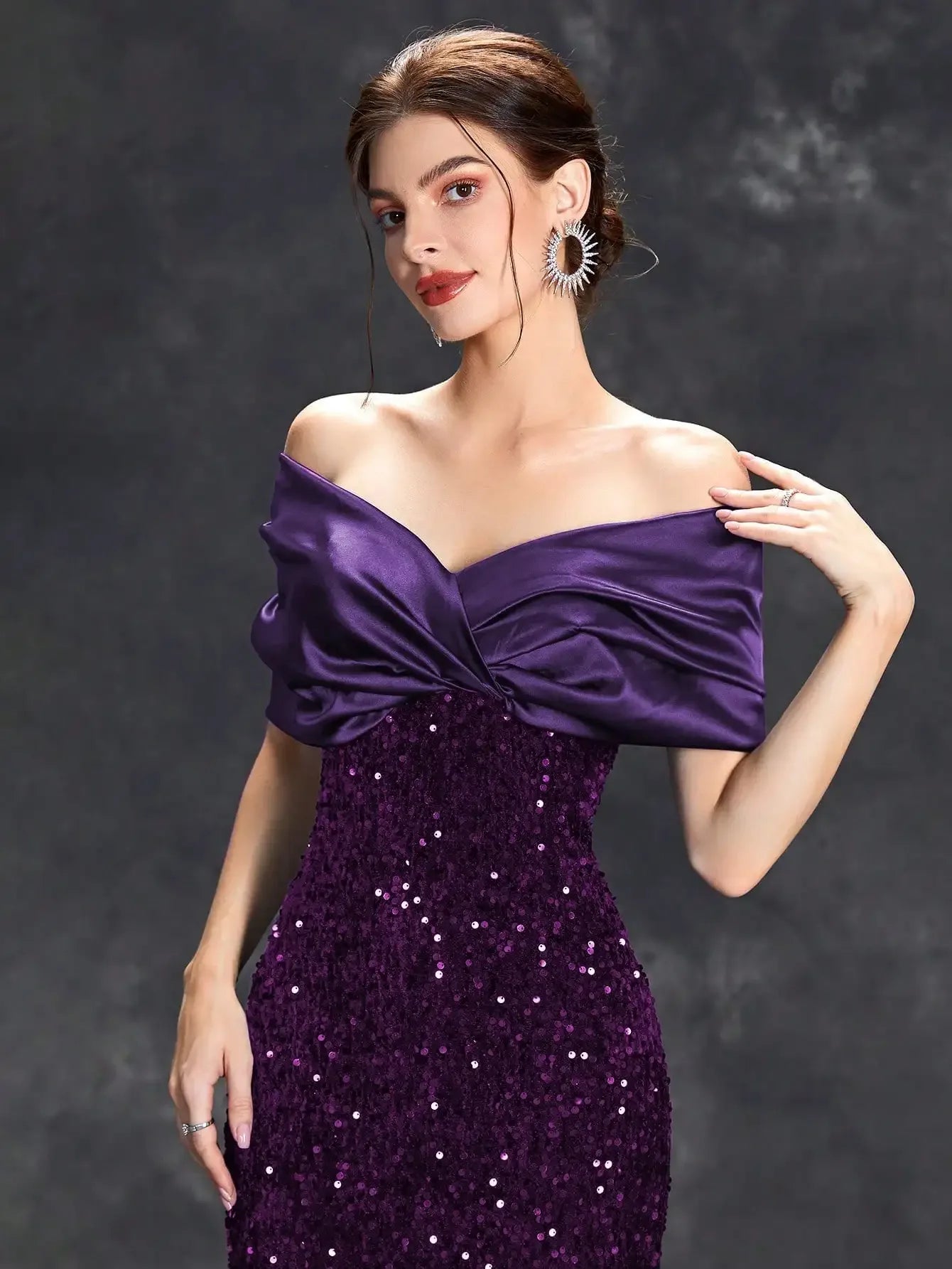 Mgiacy Line neck pleated tint sequin velvet fishtail Dress Evening Gown Ball dress Party dress Bridesmaid dress - Luvia