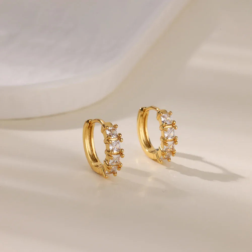 Cubic Zirconia Round Hoop Earrings - Stainless Steel - Luvia