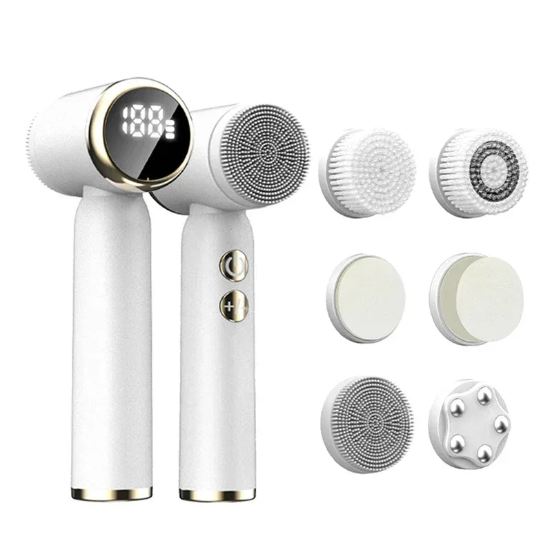 Portable 6-in-1 silicone electric Cleansing brush Facial pore cleaning and exfoliating waterproof Sonic cleansing brush - Luvia