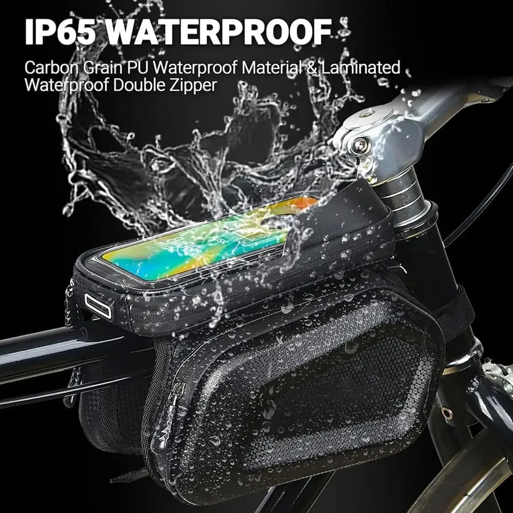 Bike Frame Bag Waterproof Bicycle Bike Phone Front Holder Mount Mountain Bike Accessories for Cell Phone Under 6.8" - Luvia