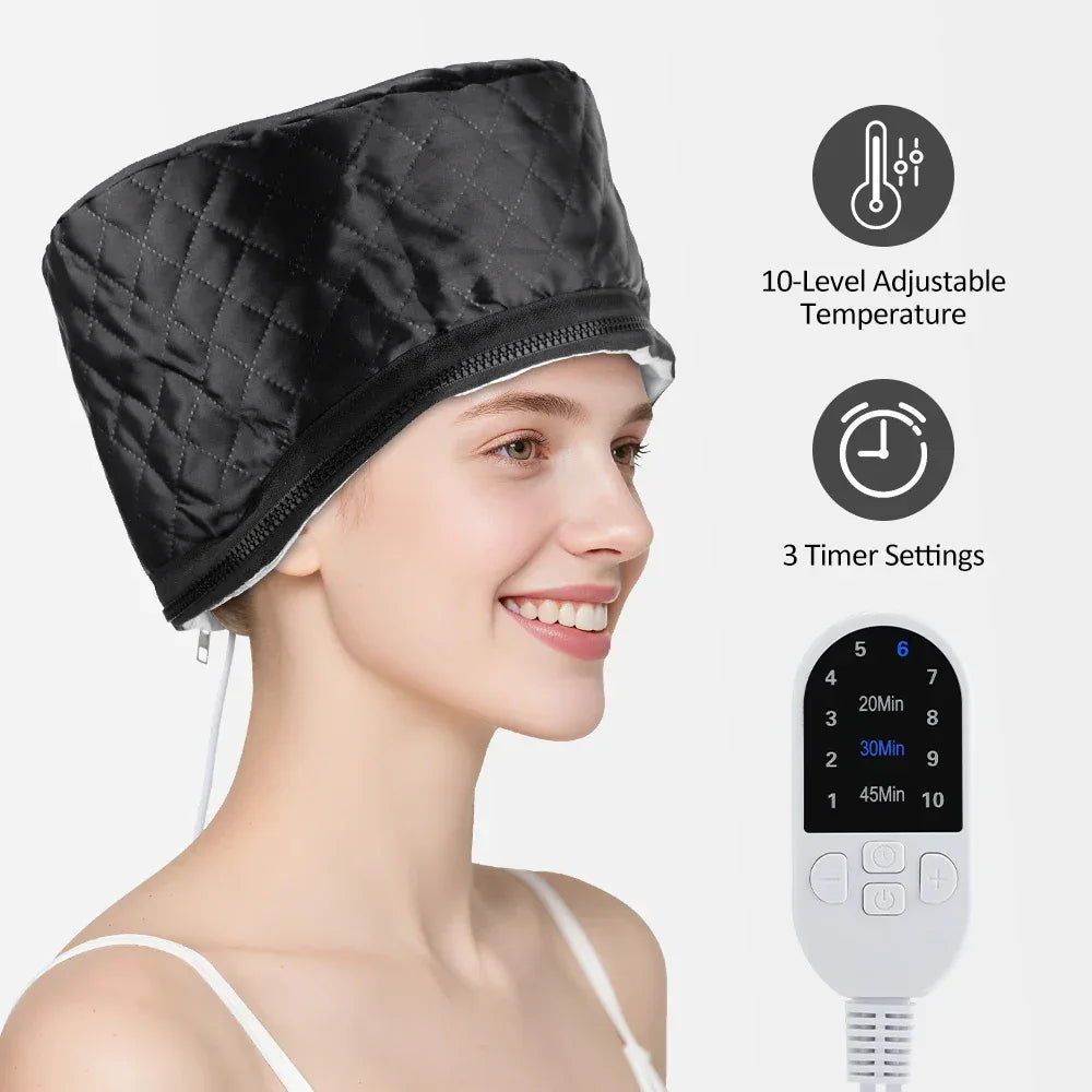 Electric Hair Steamer Cap Hair Heating Hat 3 Time Setting10-Level Heat Home Use Thermal for Deep Conditioning Hair Care SPA Cap - Luvia