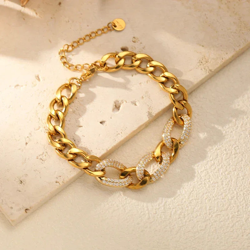 EILIECK 316L Stainless Steel Sparkling Rhinestone Chain Bracelet Bangles For Women Trendy Wrist Chain Waterproof Jewelry Gift - Luvia
