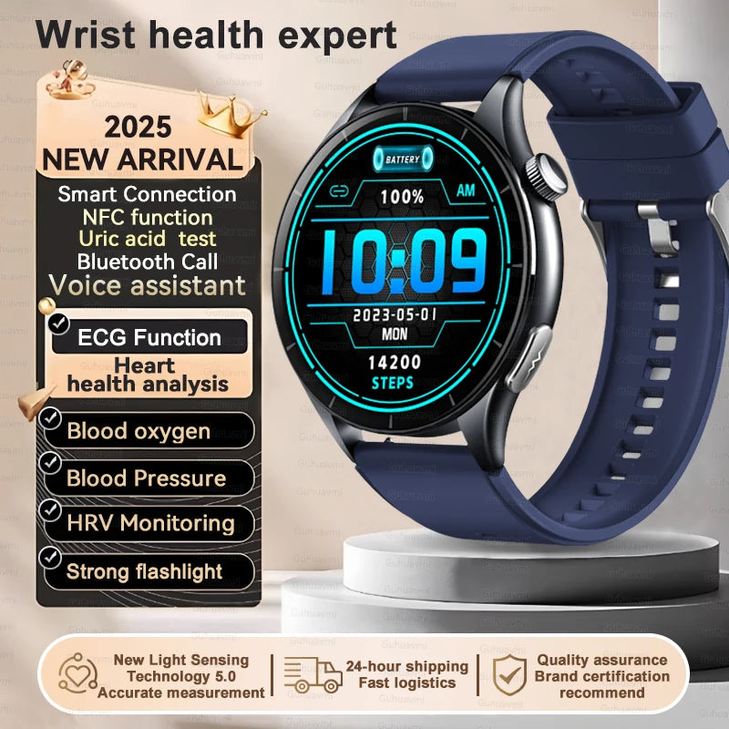 2025 New Body Fat Analysis Health Smart Watch ECG+PPG Uric Acid Lipid Blood Pressure NFC Clock Call Smartwatches For Men Women