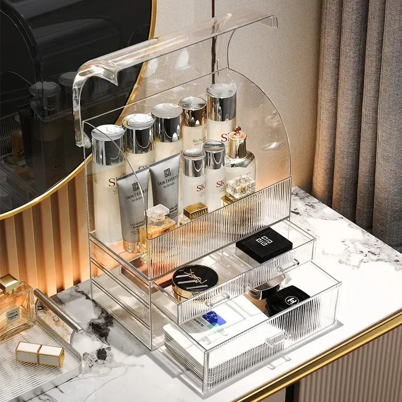 30x17.5x36cm Large Drawer Organizer Makeup Clear Acrylic Box With Perfume Cosmetic Display Capacity Lid Cosmet Storage Box - Luvia