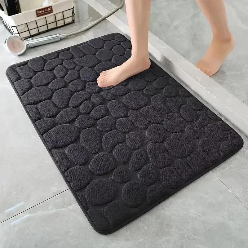 Embossed Bath Mat Non Slip Absorbent Quick Drying Machine Washable Cobblestone Floor Mats for Bathroom and Shower