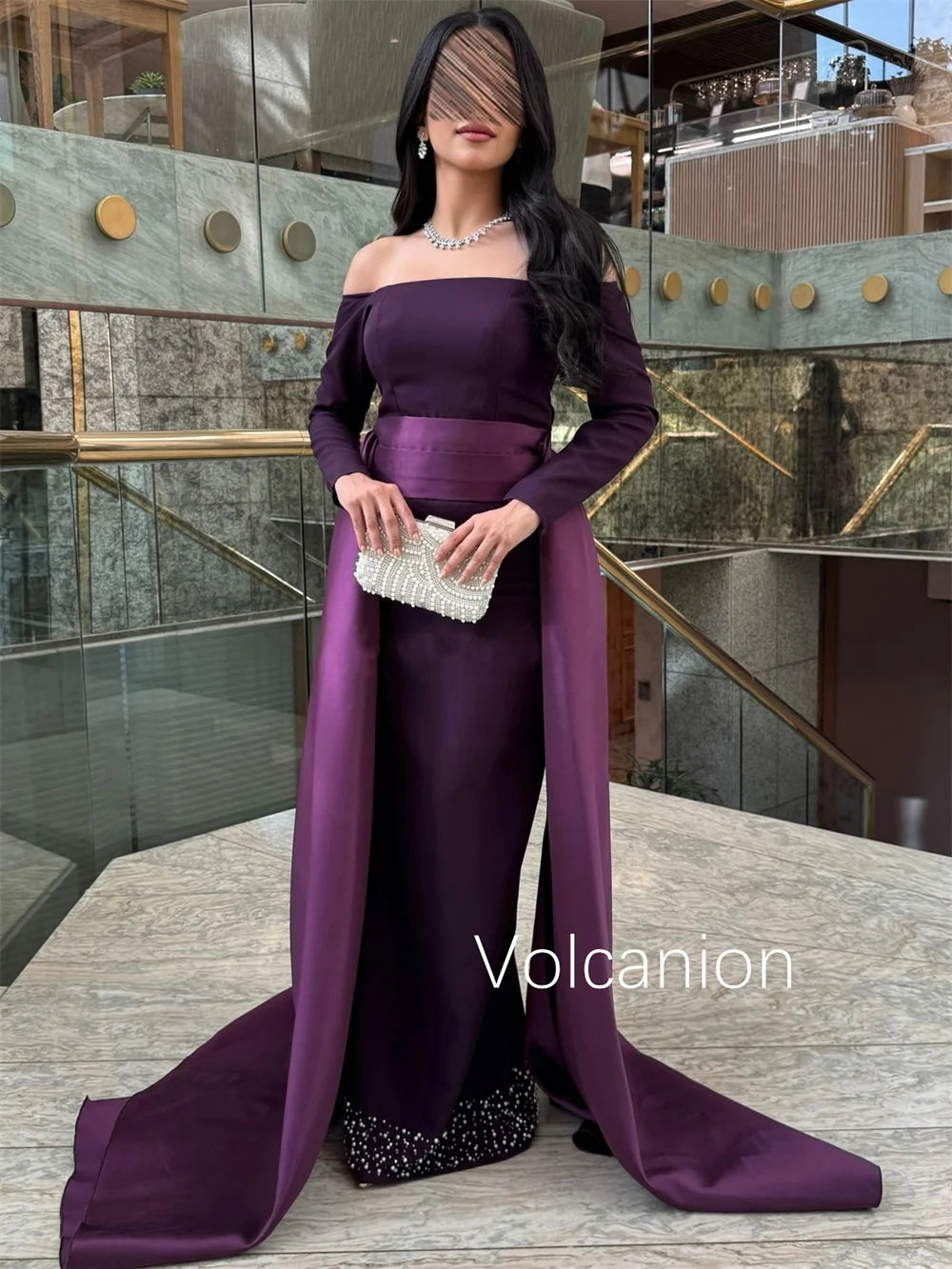 Customized Jersey Rhinestone Pleat Sheath Off-the-shoulder Long Dresses Bespoke Occasion Party Exquisite FormalHigh Quality