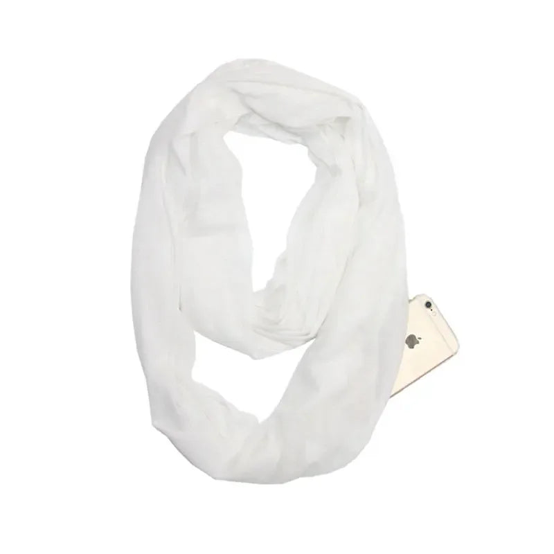 Women Infinity Loop Scarf with Hidden Zipper Pocket Travel Scarf Solid Color Neck Wrap Suitable for Daily Traveling Storage - Luvia
