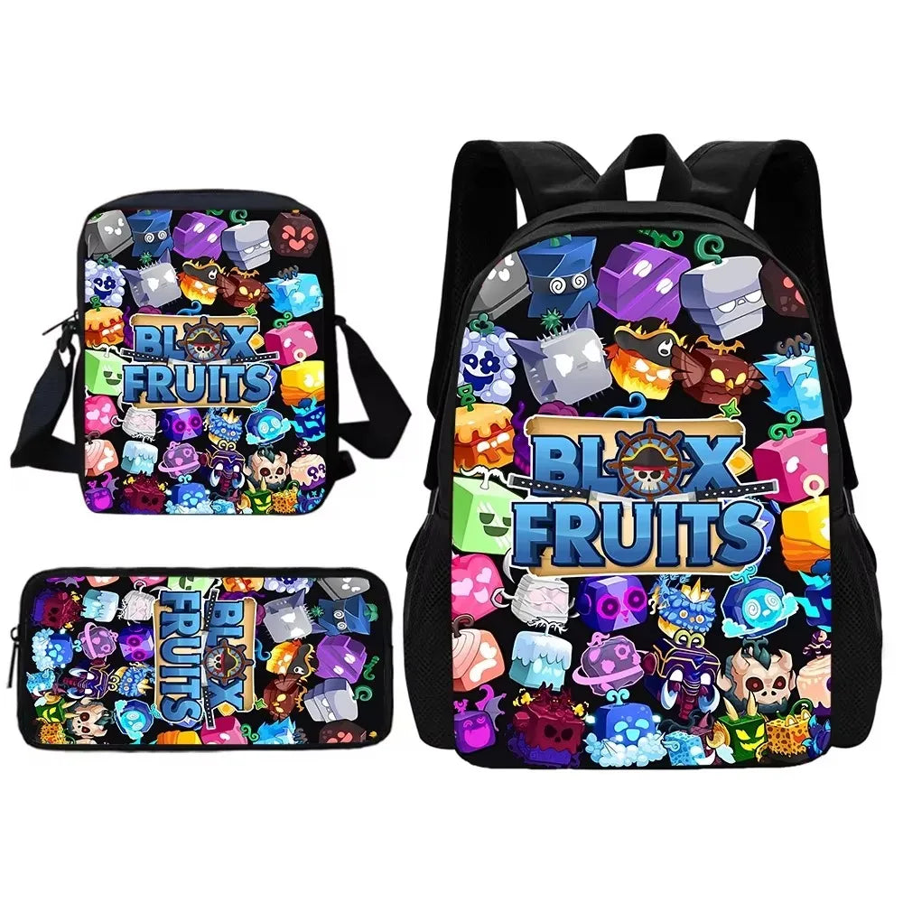 Child School Cartoon Blox Fruits Backpack With Shoulder Bag Pencil Bags School Bags for Boys Girls Best Gift