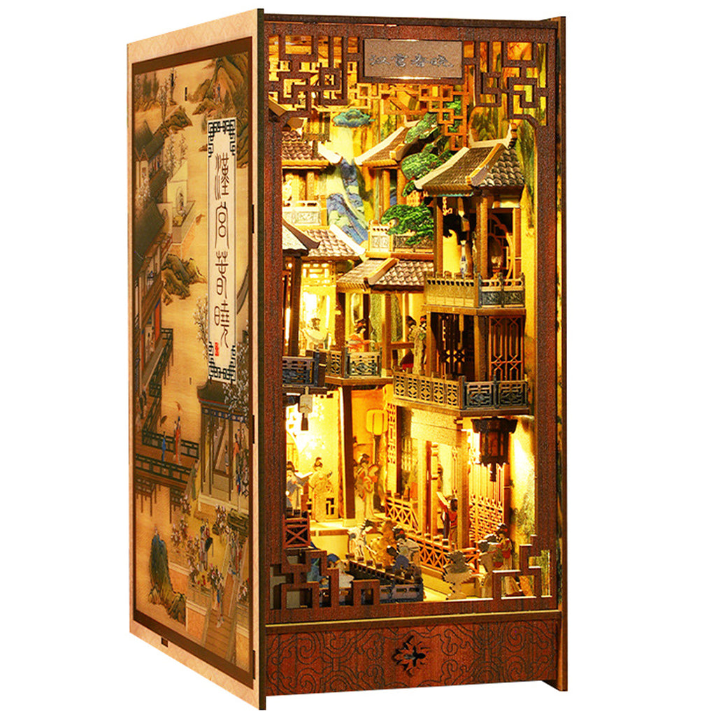 New DIY Book Nook Kit 3D Wooden Miniature Dollhouse Bookend Building with LED Light Bookshelf Decoration Birthday New Year Gifts