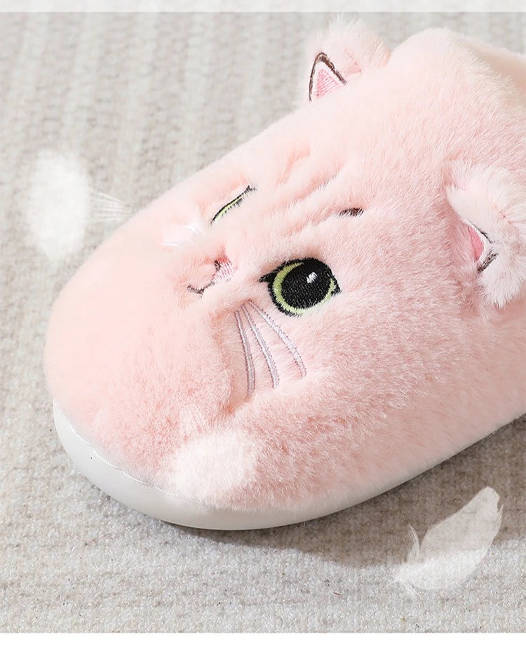 Winter Warm Slipper Women House Fuzzy Cat Cartoon Fur Plush Indoor Lazy Female Thermal Home Shoe Furry Funny Flat flip flop