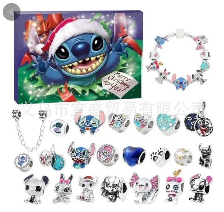 Disney Stitch Mickey Mouse Christmas Advent Calendar Bracelets 24 Days Countdown Calendar Diy Jewelry Making Cute Christmas Gift