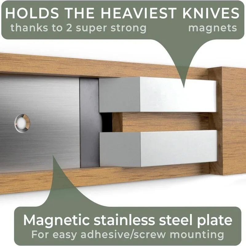 16in Knife Magnetic Strip with Adhesive or Screws - Magnetic Knife Holder for Wall - made of Elegant Acacia Wood for Heavy Knife - Luvia