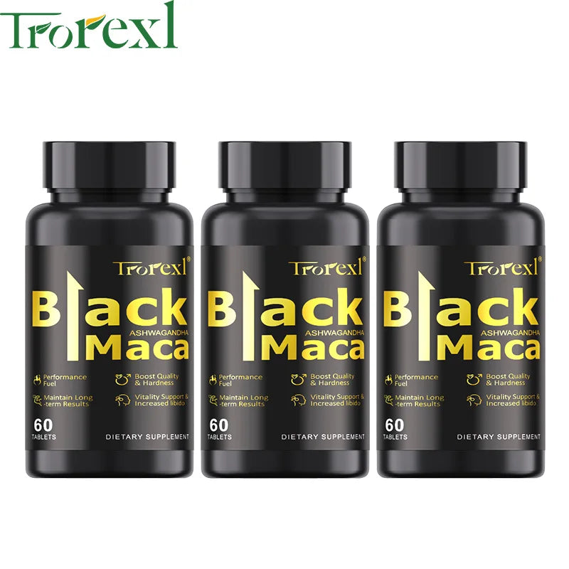 Natural Black Maca with Ashwagandha, Male Enhancing Supplements, Stamina & Energy, Supports Reproductive Health
