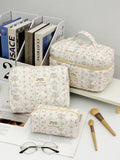 1pc/set floral  quilted makeup bag, cute large capacity makeup bag, travel essential makeup bag, multifunctional makeup bag