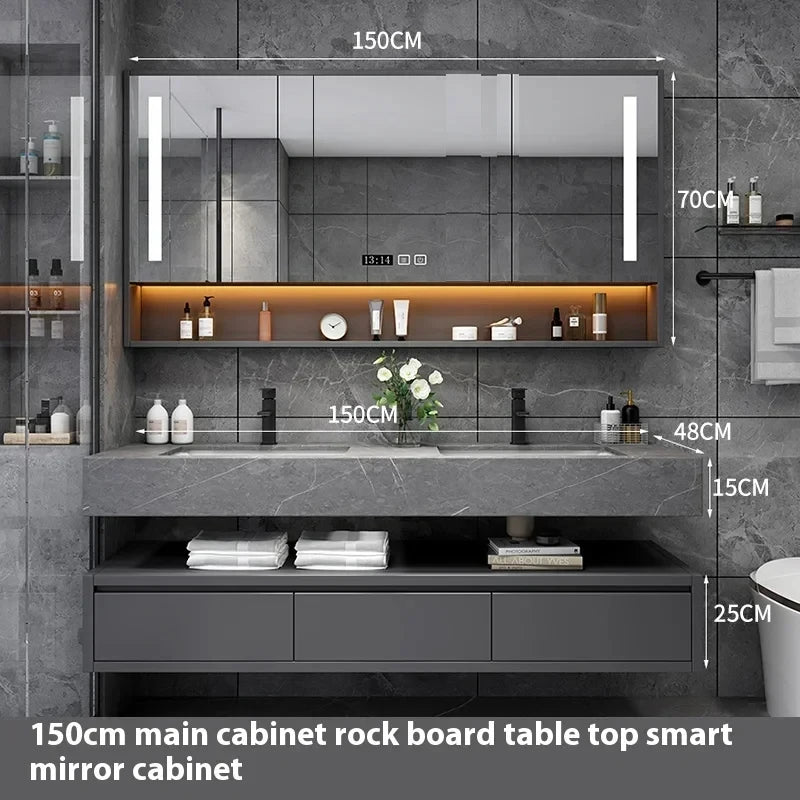 180cmLight Luxury Panel Intelligent Bathroom Cabinet Meuble Rock Salle De Bain Wood Washbasin Double Basin Bathroom Cabinet Home
