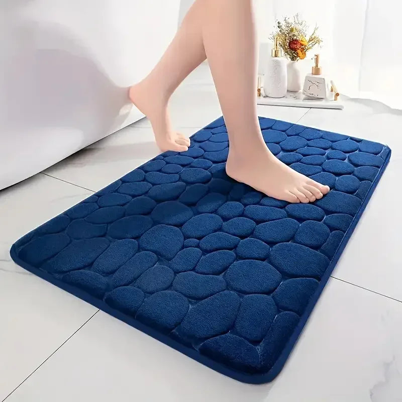 Embossed Bath Mat Non Slip Absorbent Quick Drying Machine Washable Cobblestone Floor Mats for Bathroom and Shower