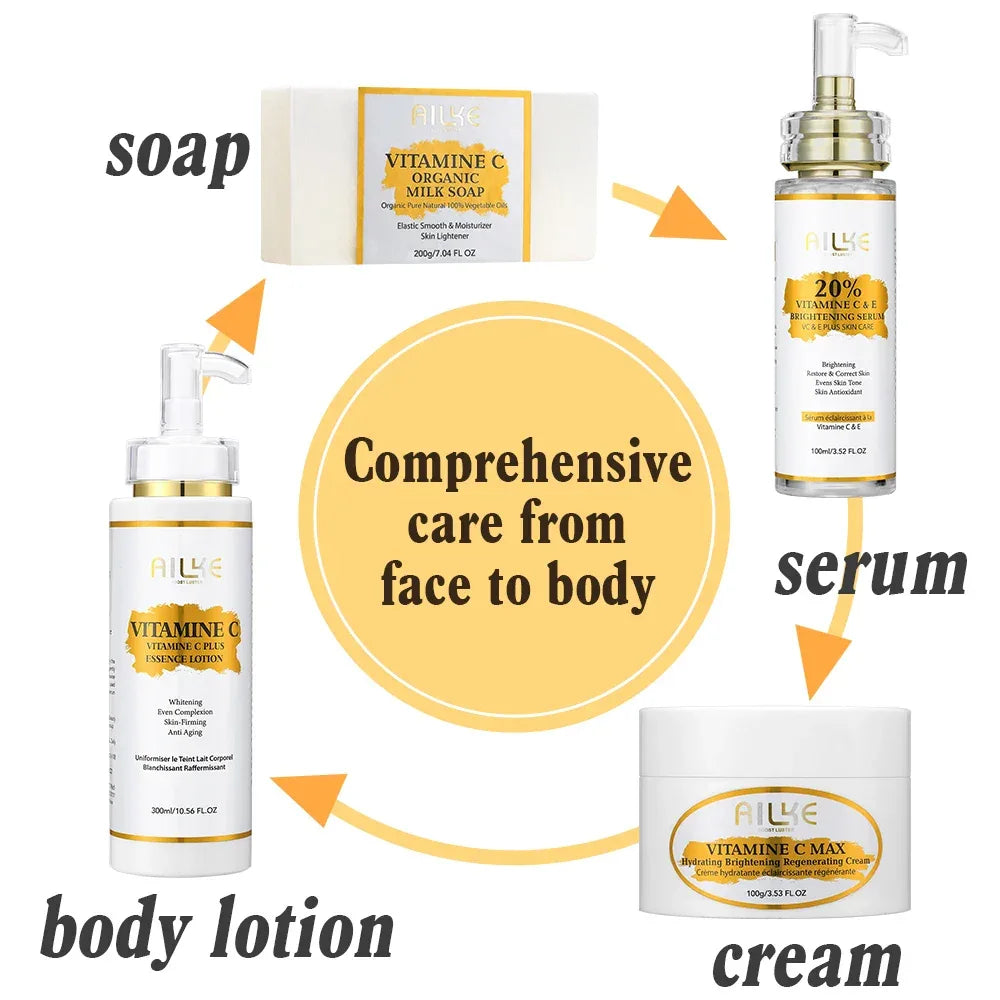 AILKE Vitamin C Skin Care Kit, With Lightening Body Lotion, Even Skin Tone Cream, Whitening Serum, Brightening Soap - Luvia