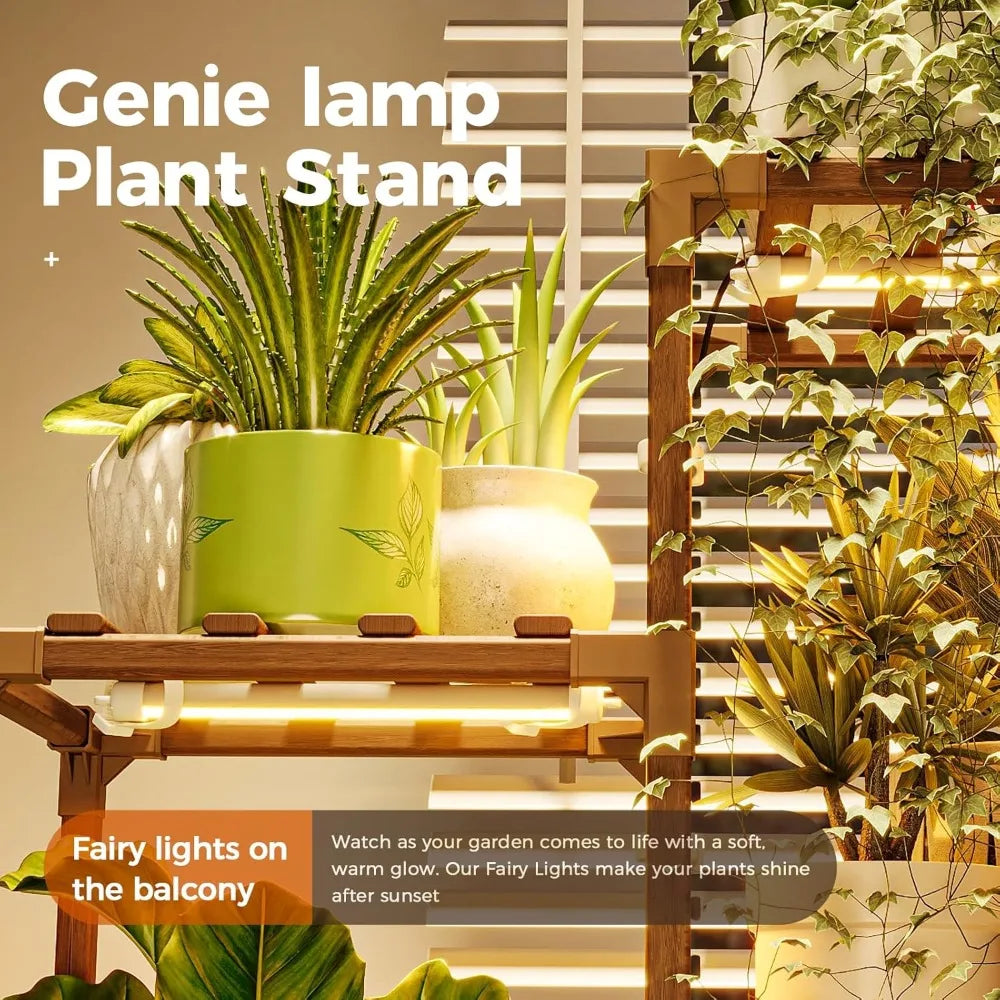 Multi-Tier Plant Stand with Grow Light, Large Wood Shelf for Indoor Outdoor Gardening Decor